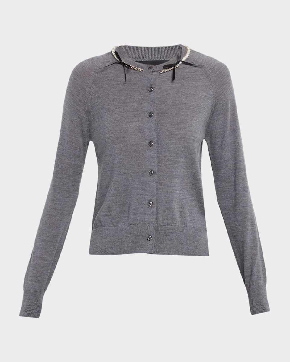 Embellished Classic Long-Sleeve Cardigan